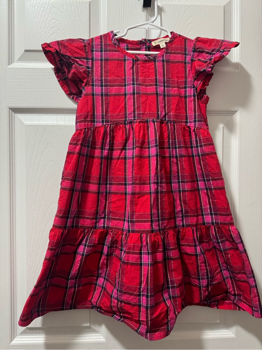 Tucker + Tate Red Plaid Tiered Flutter-Sleeve Dress